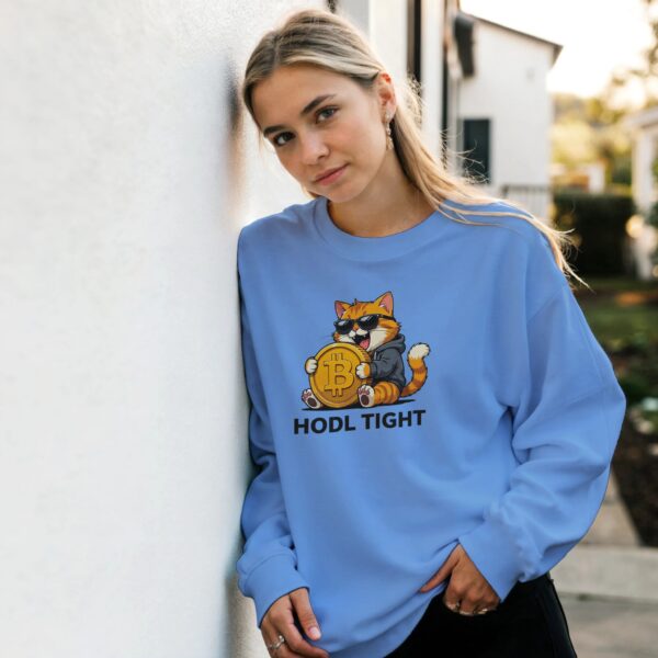lustiges Krypto Sweatshirt HODL TIGHT Bitcoin Katze