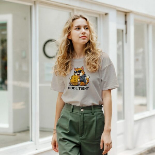 ustiges Krypto T-Shirt HODL TIGHT Bitcoin Katze