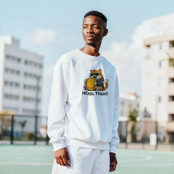lustiges Krypto Sweatshirt HODL TIGHT Bitcoin Katze
