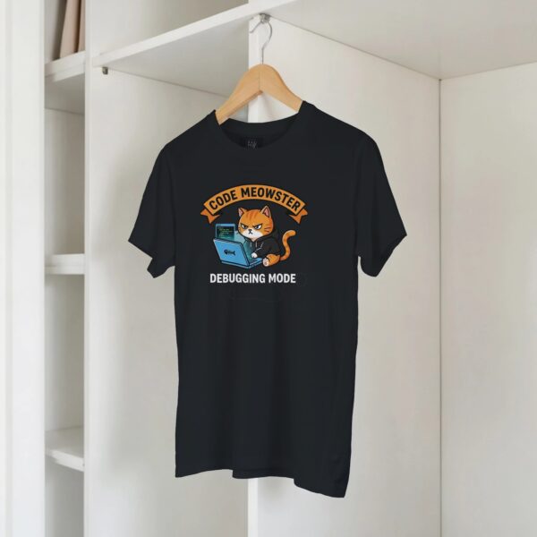 Lustiges Hacker T-Shirt für Entwickler Code Meowster Katze